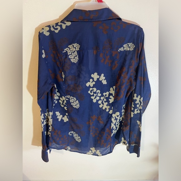 CRAIG TAYLOR BLOUSE Blouse/Shirt  Blue Twiggy Brown and White Pop Art Size M - Picture 4 of 16
